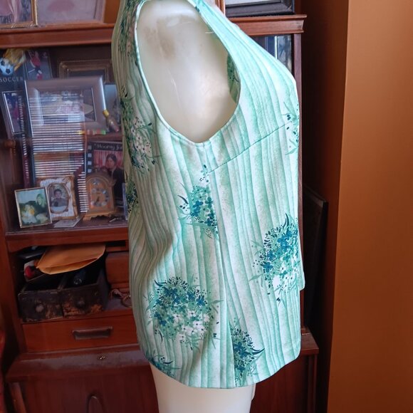 Vintage 1970s Green Tank Top Womens Medium Wild Print Poyester Handmade Floral - Picture 5 of 8